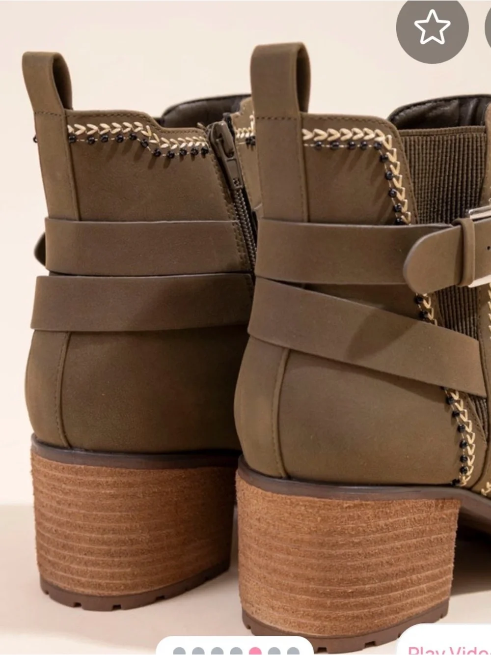 Women's Olive Chunky Ankle Heel Boots  with Decorative Trim. Size 9.